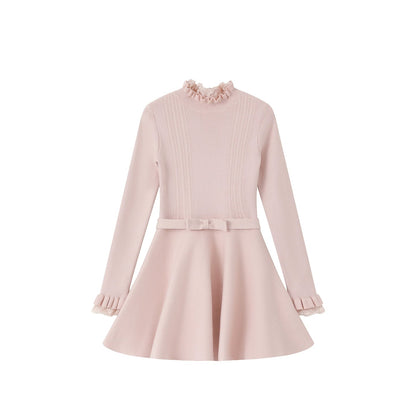Lace High-Neck Knitted Dress
