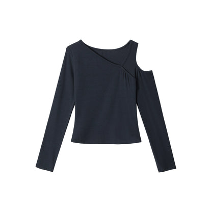 Retro Navy Off-Shoulder Top