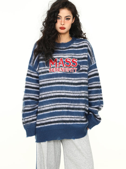 Contrasting Striped Mohair Loose Sweater Top