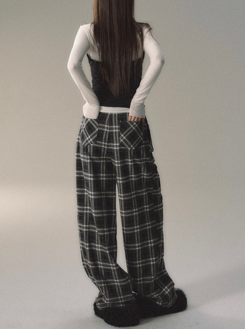 Simple Plaid Checked Track Pants