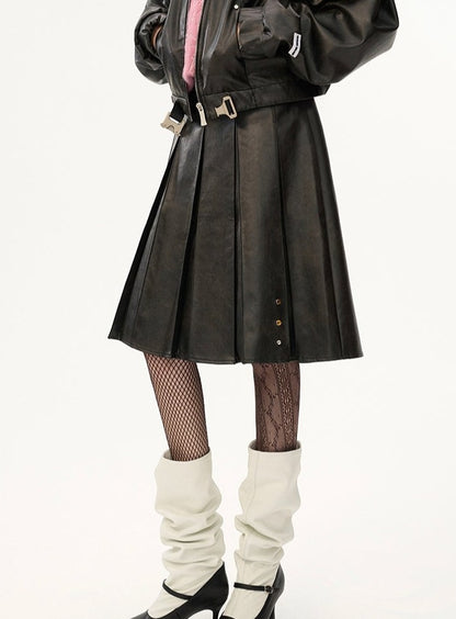 Coat pleated skirt casual set