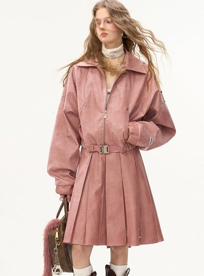 Coat pleated skirt casual set