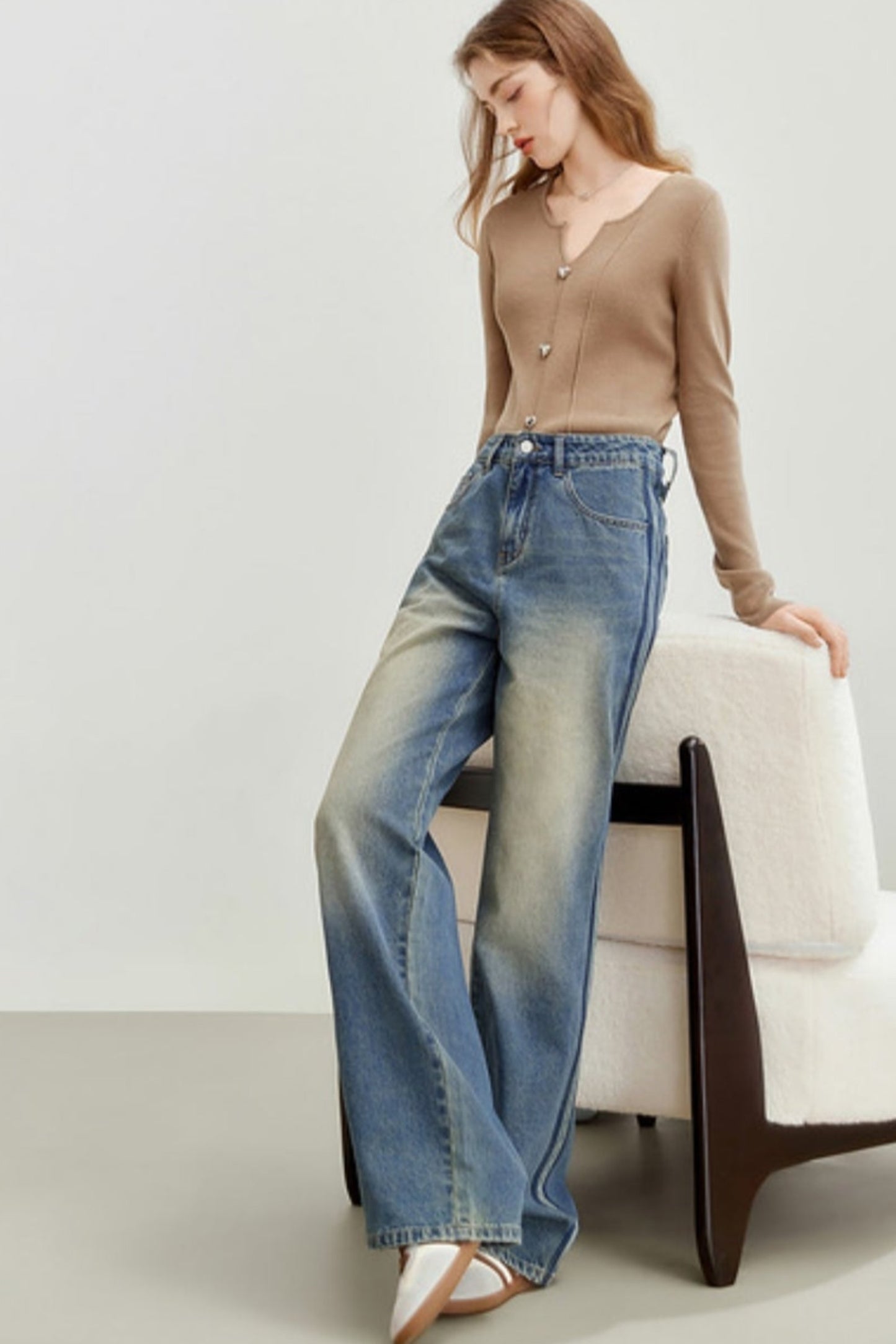 Retro High-Waisted Straight Jeans