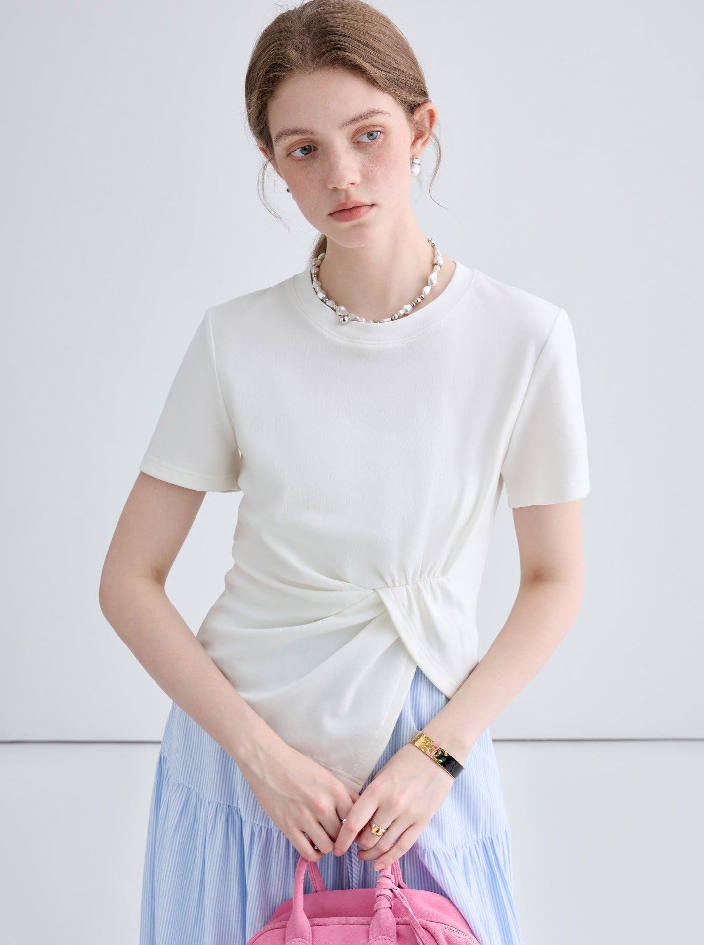 Short Sleeve Irregular Pleated Top