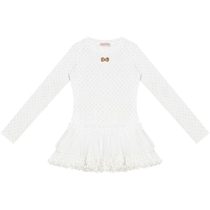 Lace Pleated Polka Dot Top
