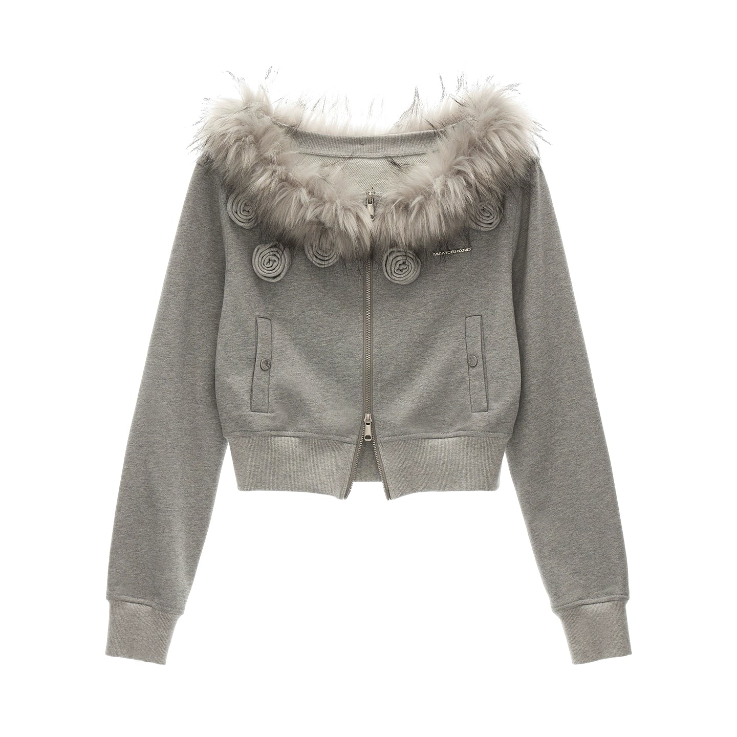 Detachable Fur Collar Double Zipper Jacket