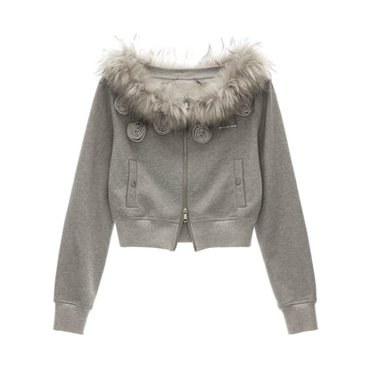 Detachable Fur Collar Double Zipper Jacket