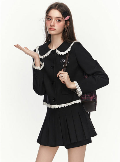 College style short tops skirt two-piece set