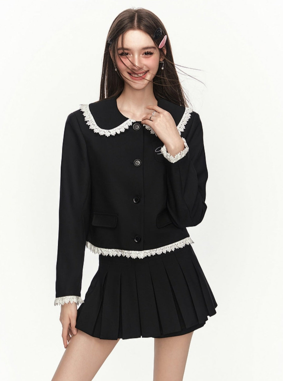 College style short tops skirt two-piece set