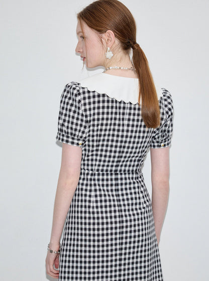 College Style Doll Neck Plaid Dress