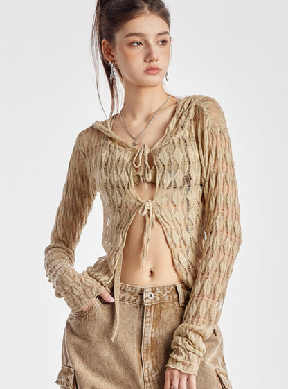 Hooded Knitted Blouse Cardigan Top