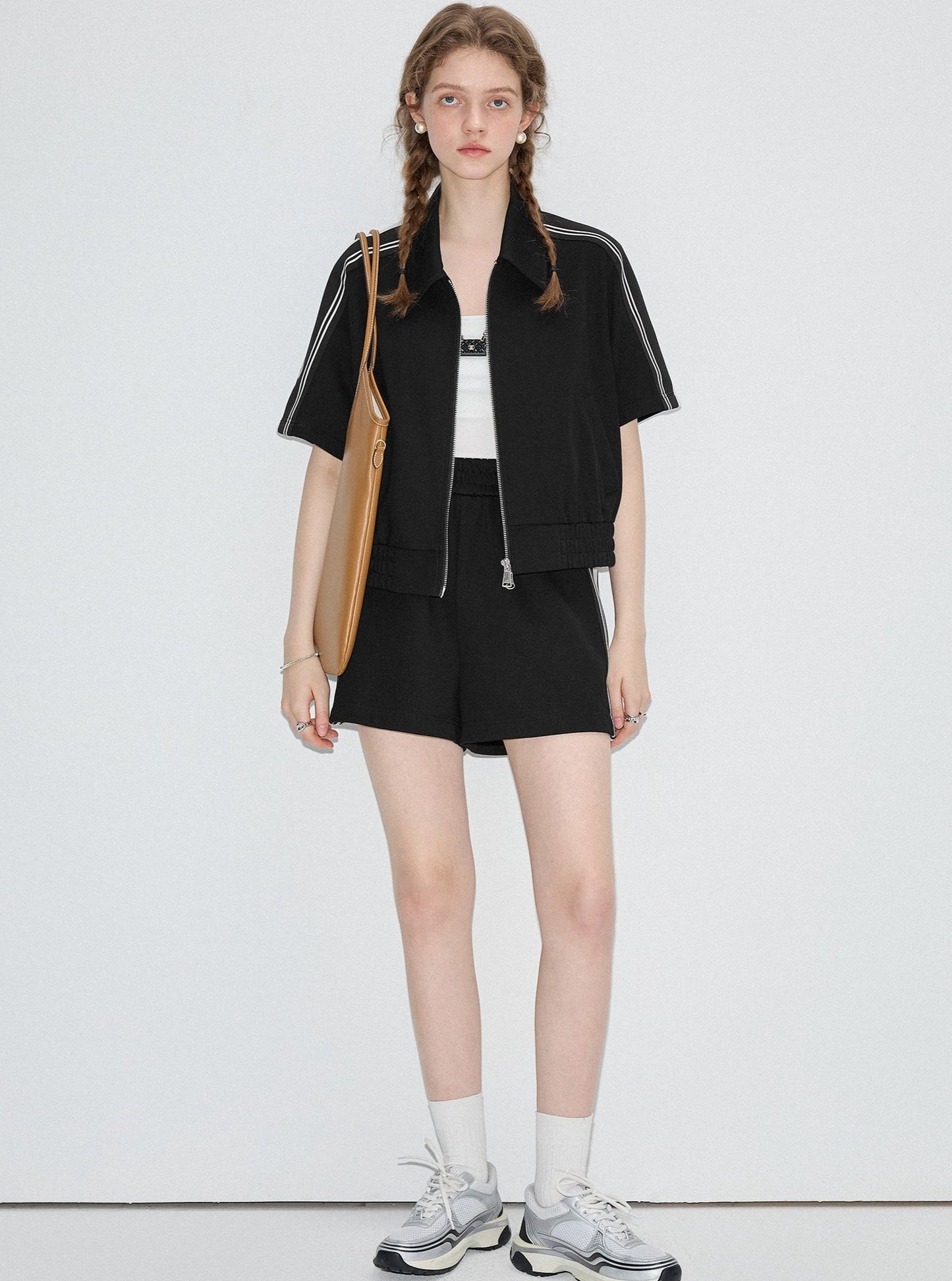 Athleisure Style Jacket With Shorts 2-Piece Set-Up