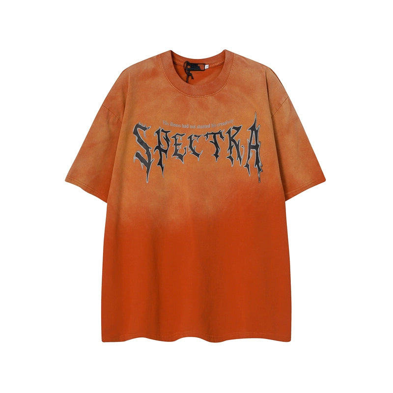 Wash Gradient Letter Short Sleeve T-Shirt