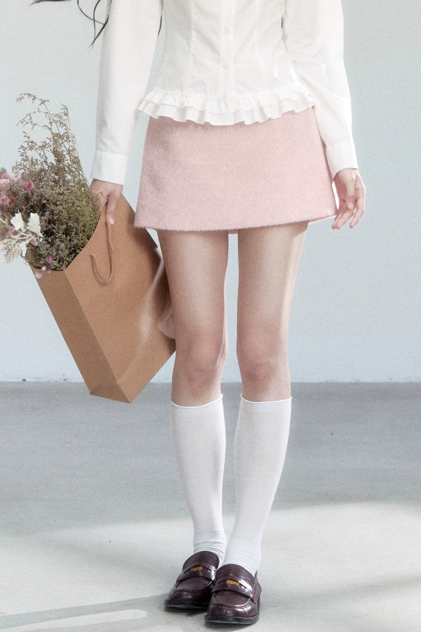Pink Woolen A-Line Skirt