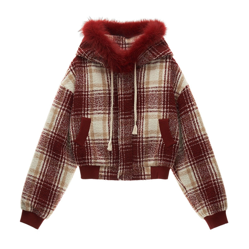 Checked Shearling Hood Jacket