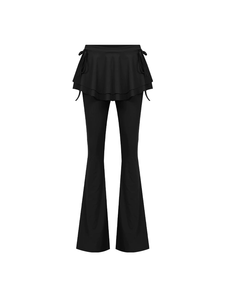 APEA New Balletcore Ruffle Tie Bow Stretch Slim Slightly Flared Skirt Pants Women