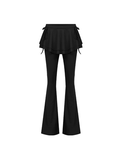 APEA New Balletcore Ruffle Tie Bow Stretch Slim Slightly Flared Skirt Pants Women