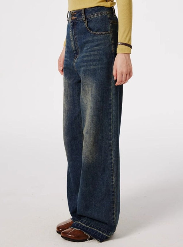 RETRO RAW-EDGED STRAIGHT-LEG MOP PANTS