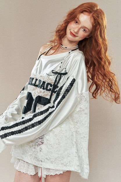 Early Autumn American Baseball Club Lace Sweatshirt