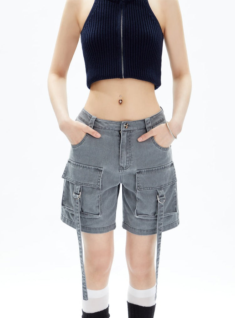 Große Tasche lose Denim -Shorts Hosen