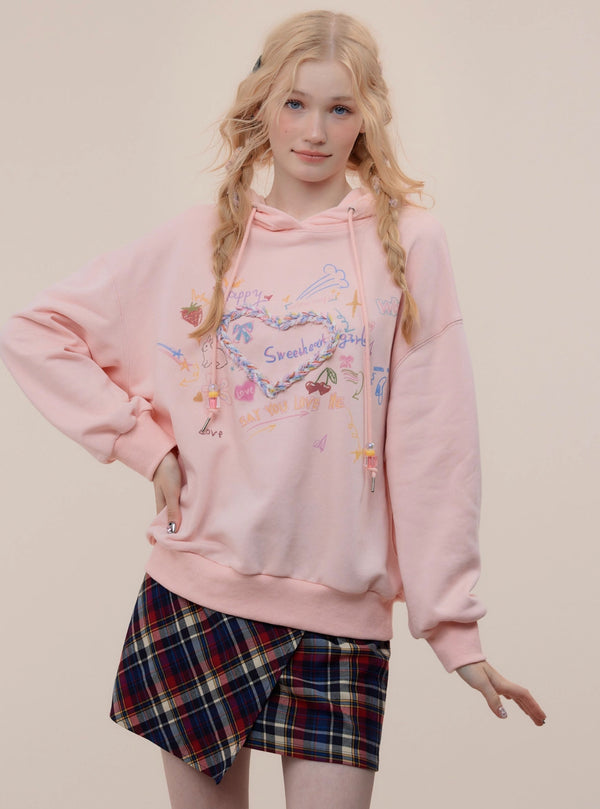 Vintage Long Sleeve Loose Knit Hooded Sweatshirt