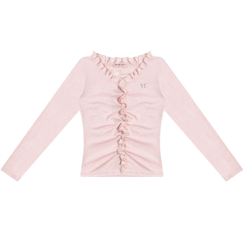 Butterfly Lace Slim Long Sleeve Top