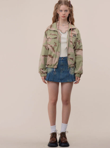 American Retro Green Casual Cargo Jacke