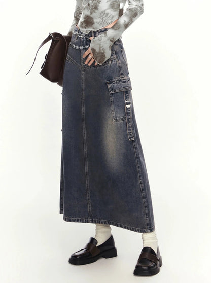 American retro mid length denim skirt