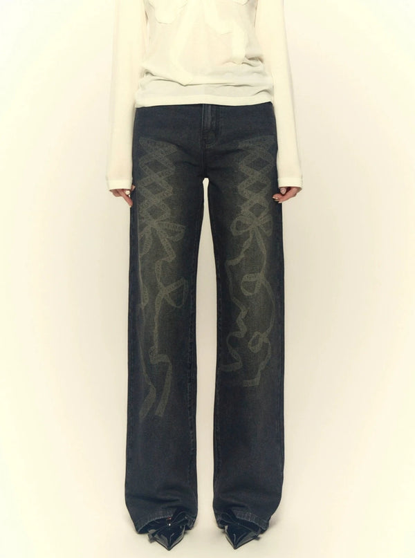 Straight-leg Denim Mop Pants
