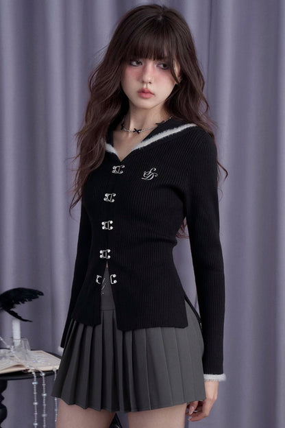 SagiDolls Girl Fighting Spirit Sweet Cool Girl Dark Sailor Kragen Imitation Mink Slim Sweater Age-Reducing Versatile Winter