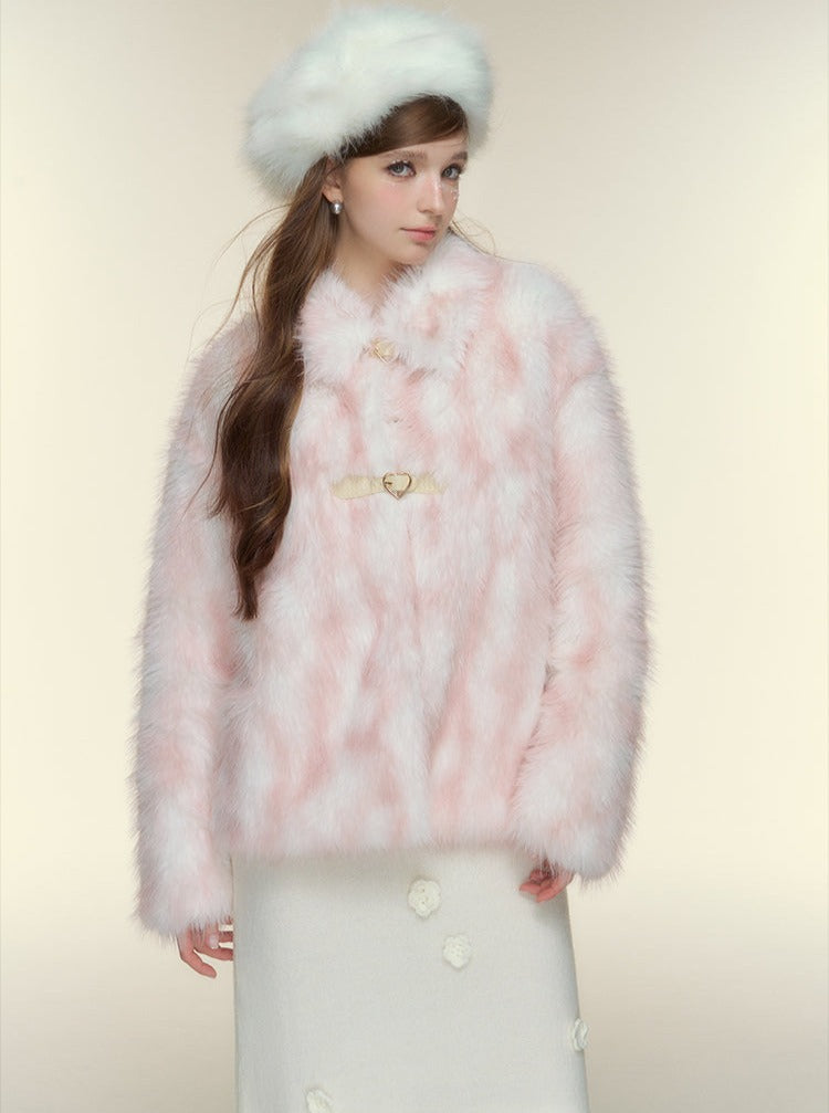 Gradient embellished thermal fur coat