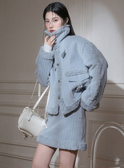 Fur integrated jacket with skirt set