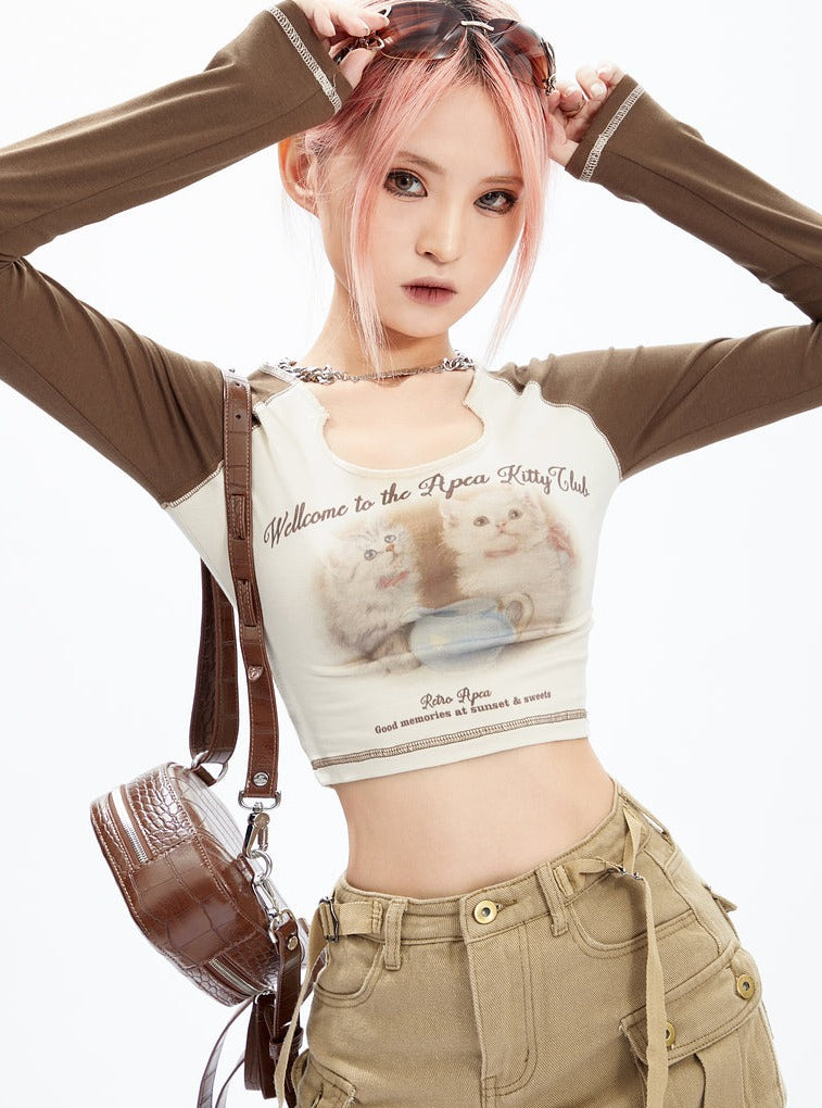 Cat Print Purely Slim Raglan T-shirt