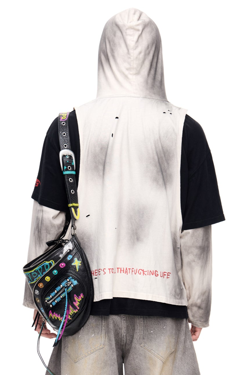 Rubbed Print Patchwork Long Sleeve Hoodie