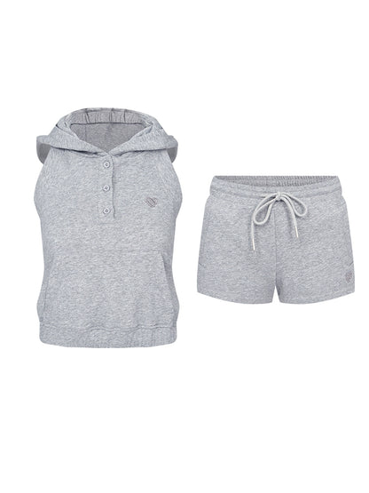 Retro Grey Sporty Vest & Shorts Set-Up