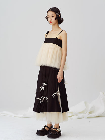 Contrasting bow tulle midi skirt