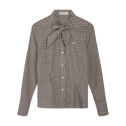 Original Plaid Embroidered Lace-Up Long Sleeve Shirt