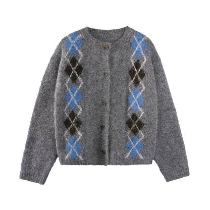 Contrast Diamond Knit Cardigan