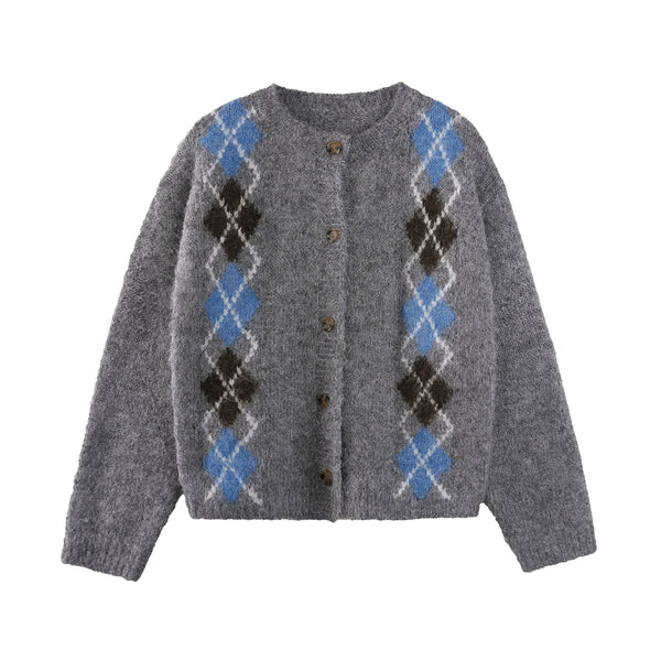 Contrast Diamond Knit Cardigan