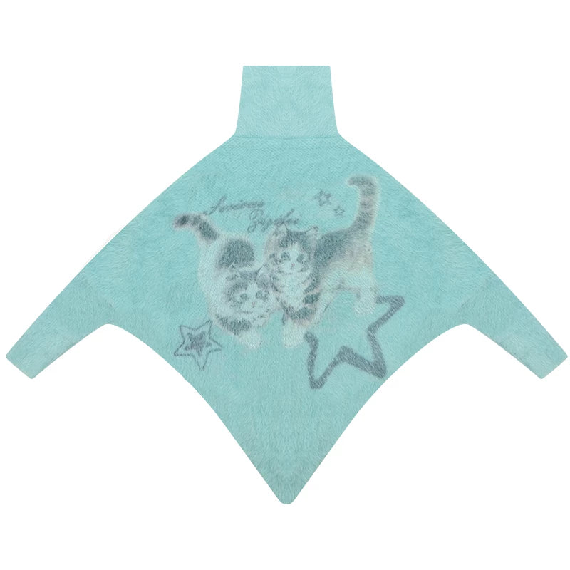 Star Painting Cat Turtleneck Sweater