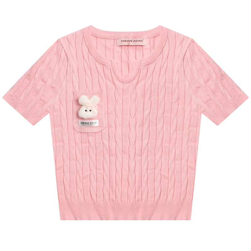 Short-Sleeved 3D Rabbit Top