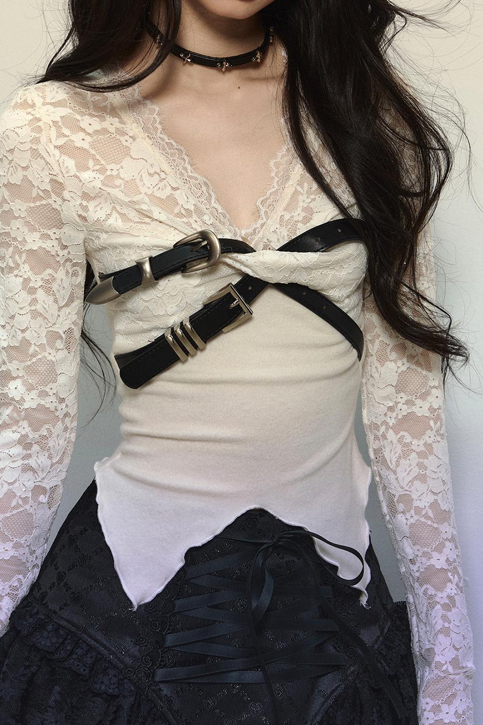 Lace Sexy Knit V-Neck Crop Top