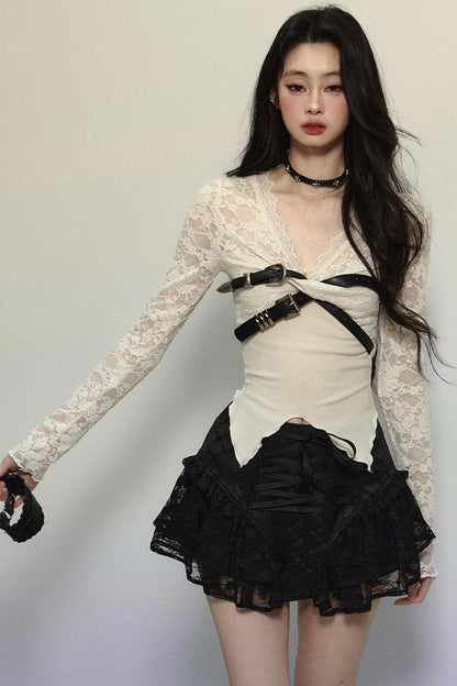 Ballet Aesthetics Irregular Lace Skirt