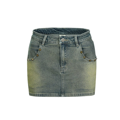 Nostalgischer blauer Denimrock mit niedriger Taille