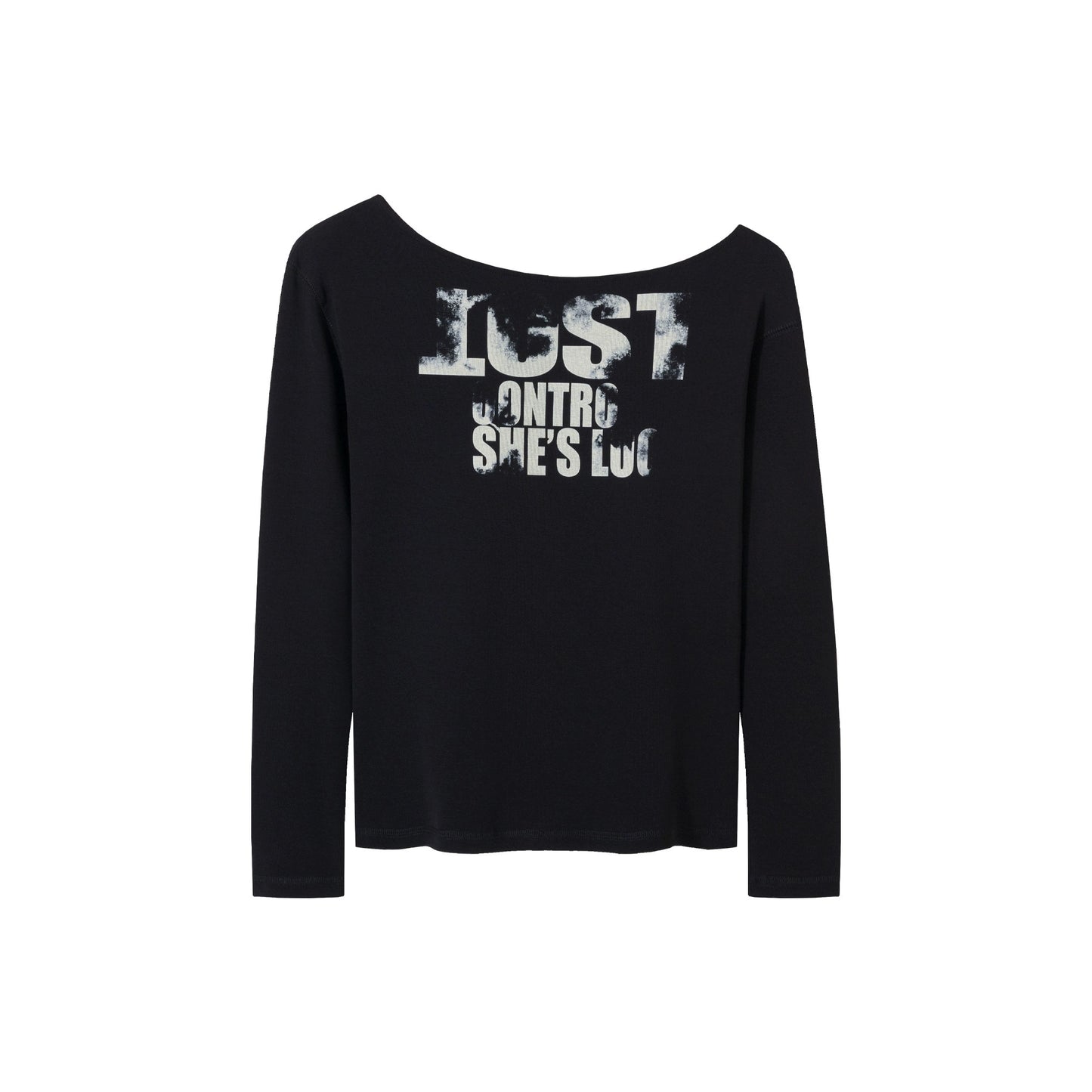 Monogram Print Off-Shoulder Slim T-Shirt