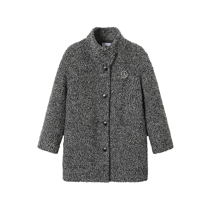 Mid-Length Woolen Stand-Collar Coat