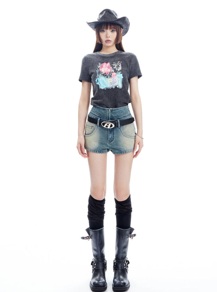 High Waist Slim Denim Shorts Pants