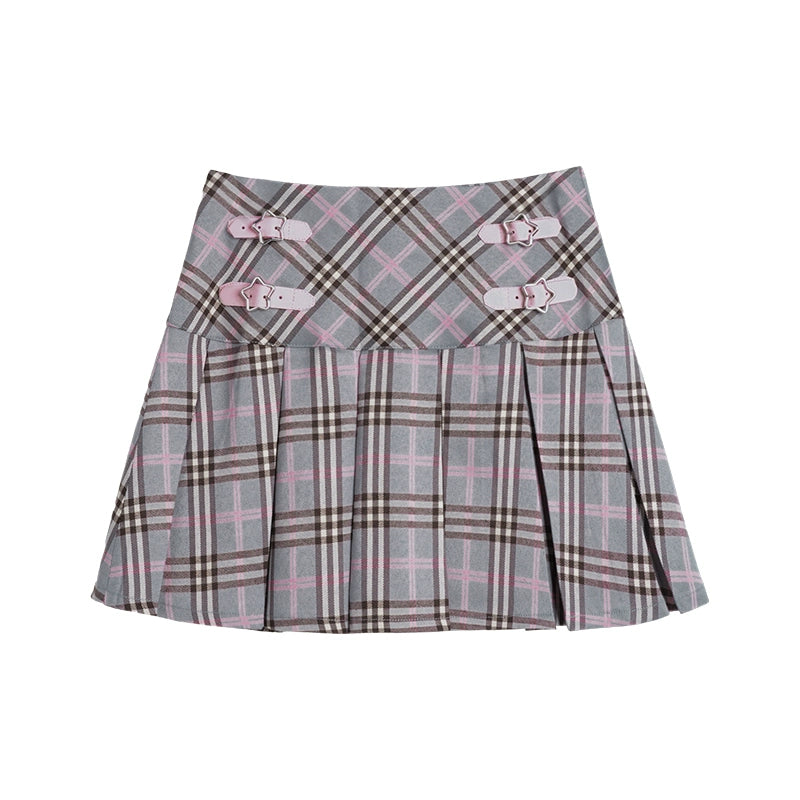Leather high waist pleated skirt