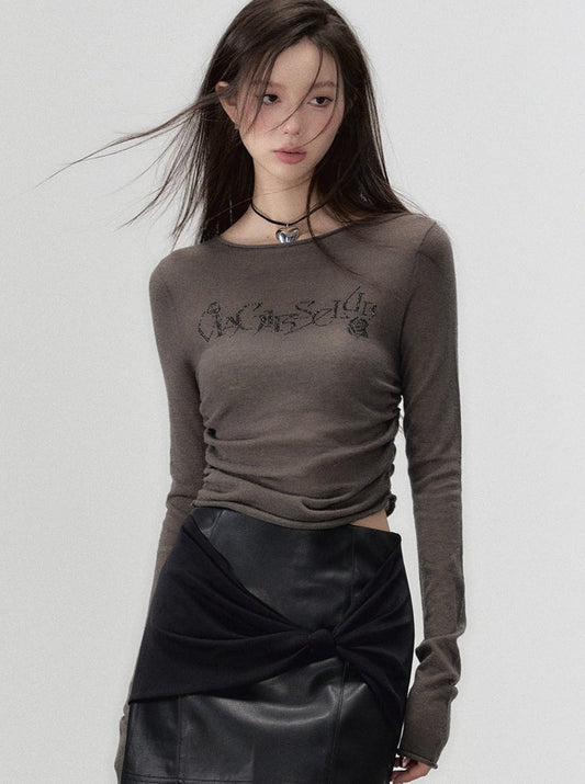 Waist-cinching crewneck knitted T-shirt