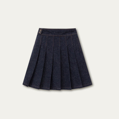 Vintage Dot Denim Pleated Jacket Skirt Set-Up